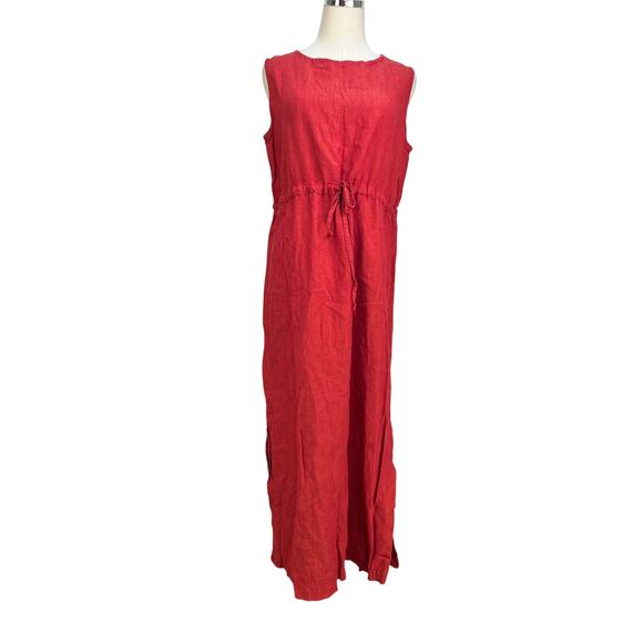 Bryn Walker Sleeveless Red Linen Midi Dress - cruiseboatoman.com